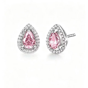 Dainty Blue Teardrop Halo Stud Earrings
