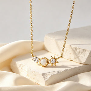 Oval CZ Sunburst Opal Smile Charm Necklace