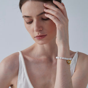 Herz-Medaillon mit Perlenarmband mit Foto