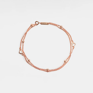 Heart Bead Double Chain Charm Anklet