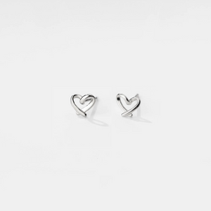 Tiny Small Gold Heart Ribbon Stud Earrings