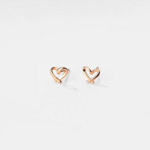 Tiny Small Gold Heart Ribbon Stud Earrings