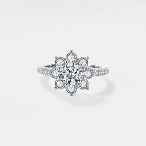 Moissanite Sunflower Halo Pave Engagement Ring