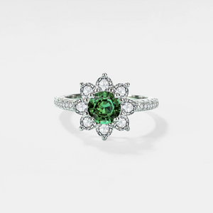 Moissanite Sunflower Halo Pave Engagement Ring