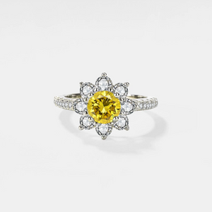 Moissanite Sunflower Halo Pave Engagement Ring