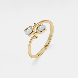 Opal Tulip Flower Stacking Bypass Ring