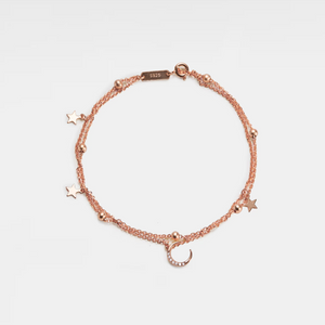 Moon Star Charm Bead Double Chain Anklet