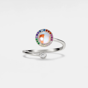 Moonstone Rainbow Halo Fidget Spinner Ring