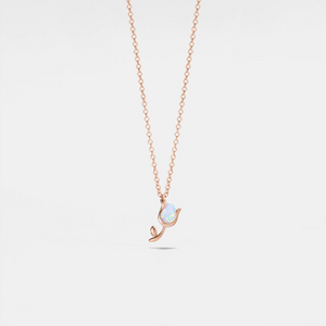 Small Opal Tulip Flower Charm Necklace