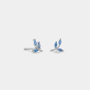 Tiny Blue Gemstone Leaf Stud Earrings