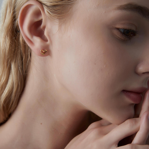 Tiny Small Gold Heart Ribbon Stud Earrings
