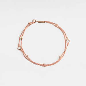 Heart Bead Double Chain Stacking Bracelet