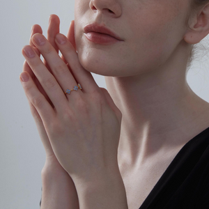 Dainty Blue Opal Flower Stacking Ring
