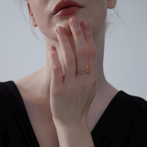 Dainty Blue Opal Flower Stacking Ring