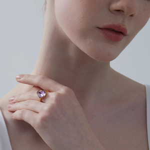 Natural Amethyst Crystal Statement Ring
