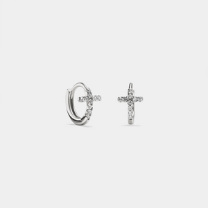 Small Cross Minimalist Hoop Earrings