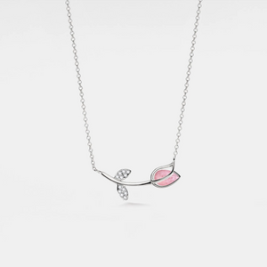 Pink Rose Quartz Tulip Flower Necklace