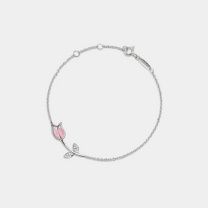 Rose Quartz Tulip Flower Charm Bracelet