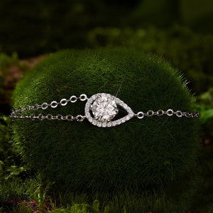 Moissanite Teardrop Halo Layer Chain Bracelet