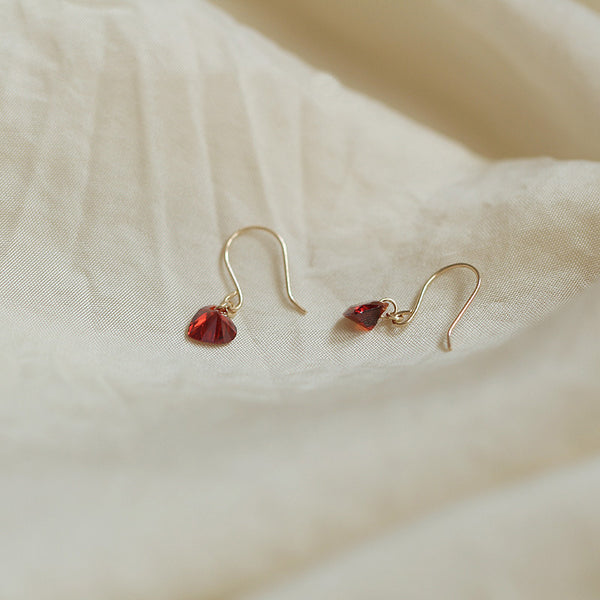 Garnet Heart Hook Earrings