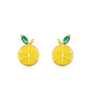 Yellow Enamel Lemon Green CZ Stud Earrings