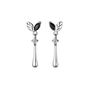 Botanical Textured Leaf CZ Drop Stud Earrings