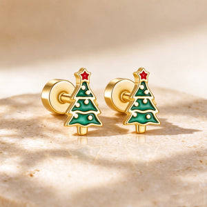 Tiny Christmas Tree Star Enamel Stud Earrings