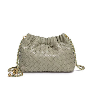 Woven Leather Cloud Drawstring Handbag