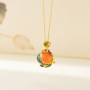 Enamel Koi Fish Gemstone Pendant Necklace