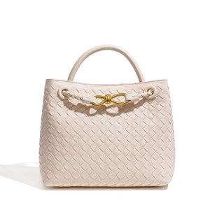 Handwoven Leather Knot Clasp Tote Handbag