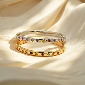 Dainty Rainbow CZ Hinged Bangle Bracelet