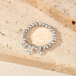 Triple Moissanite Dangle Charm Beaded Ring