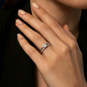 Dainty Dual Band Half Pave Engagement Ring