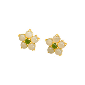 Dainty Yellow Hetian Jade Floral Stud Earrings