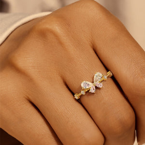 Dainty Pink Butterfly CZ Stackable Open Ring