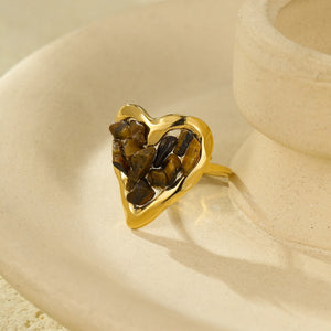Colorful Raw Crystal Mosaic Heart Open Ring