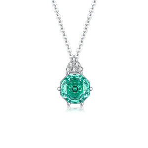 Octagon Green Crystal Pave Charm Necklace