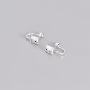 Black CZ Eye Kitty Cat Tail Ear Jacket Earrings