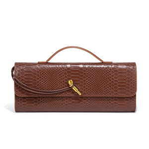 Alligator-Embossed Leather Clutch Handbag