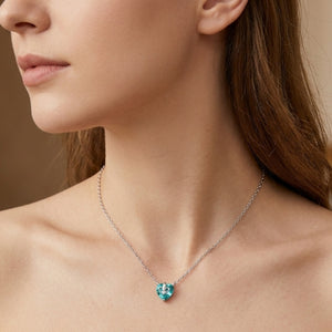 Vintage Iris Flower Heart CZ Charm Necklace