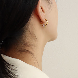 Baguette Barrel Cylinder Drop Hoop Earrings