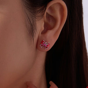 Holiday Holly Berry Ribbon Bow Stud Earrings