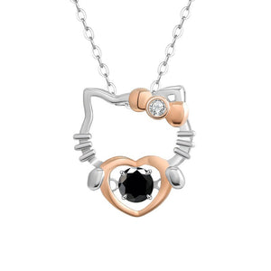 Moissanite Cat Heart Pendant Necklace