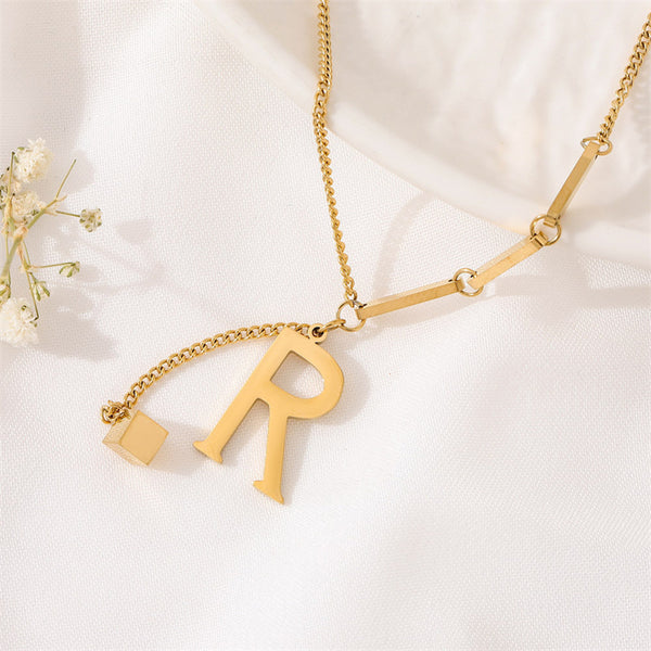 Gold Initial Letter Tassel Necklace