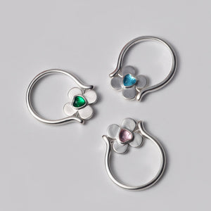 Colorful Heart CZ Reversible Clover Band Ring