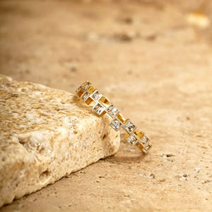 Classic Square Cube Staggered CZ Band Ring