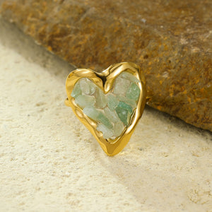 Colorful Raw Crystal Mosaic Heart Open Ring