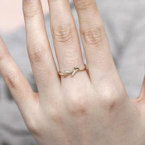 Botanical Vine Leaf Branch Pave CZ Band Ring