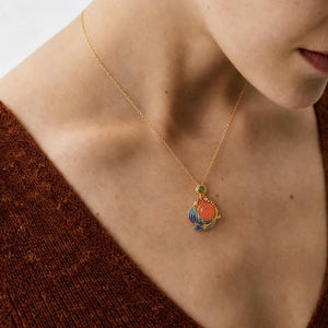 Enamel Koi Fish Gemstone Pendant Necklace