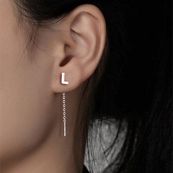 Silver Initial Letter Tassel Earrings